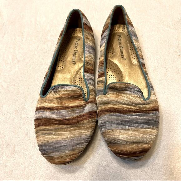 Pierre Dumas Neutral Colors Striped Crinkled Loafers / Flats Size 7 - Picture 11 of 11